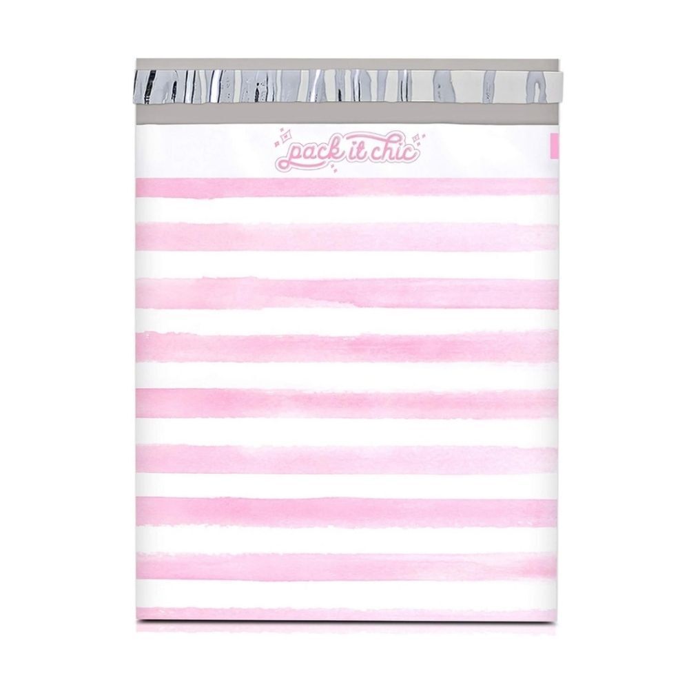 Polymailers 25 Boutique Pink and White Stripe Watercolor 10 x 13